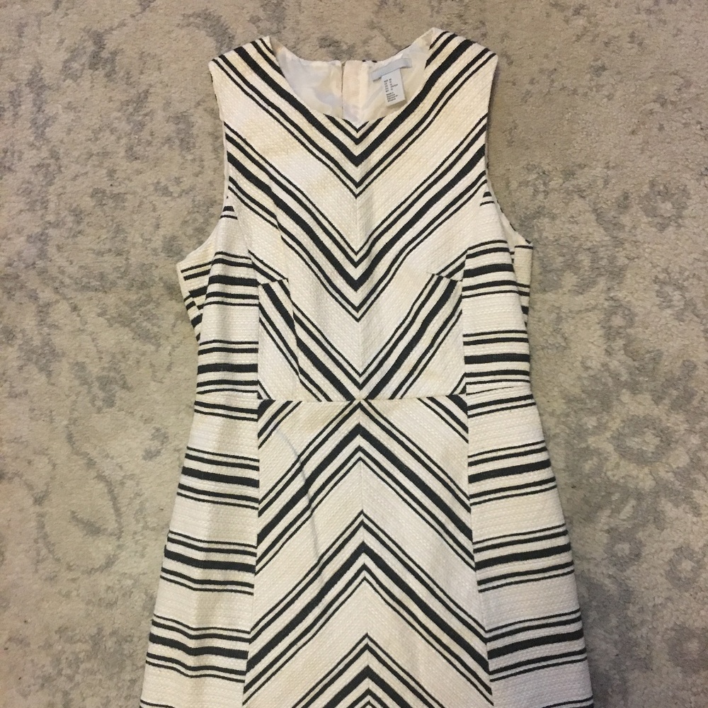 H&M Black & Cream Geometric Tweed Sheath Dress